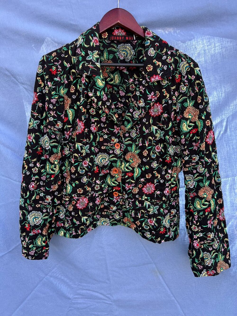 Johnny Was Floral Embroidered Jacket Blazer Size L Black Multicolor